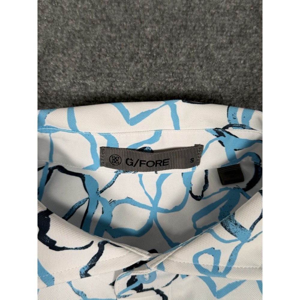 G/FORE Men's Small Blush Floral Performance Golf Polo Shirt Stretch Blue White - Picture 5 of 11